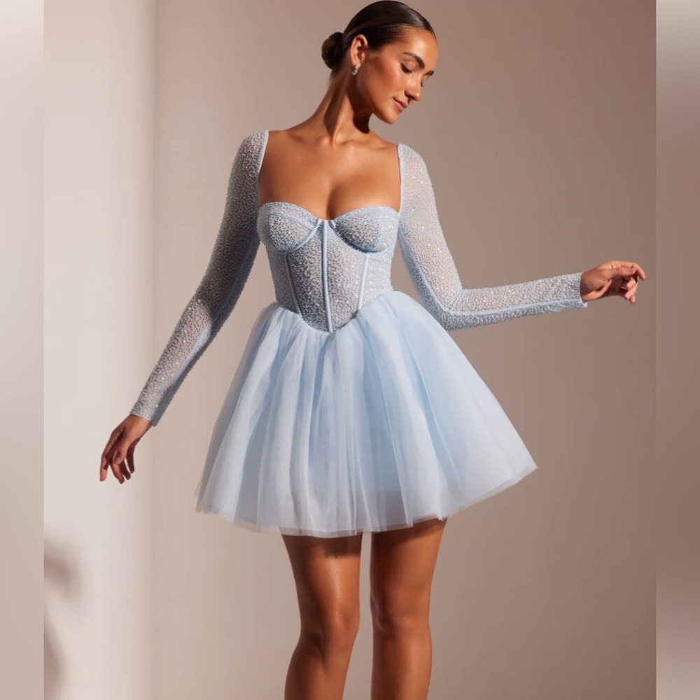 CALLIOPE
Embellished Long Sleeve Tulle Skirt Mini Dress OhPolly light blue